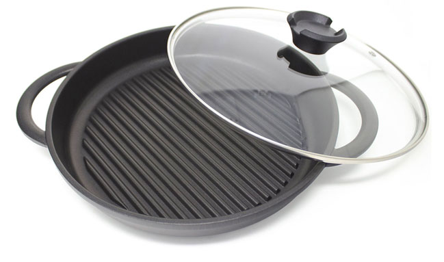 Used The Whatever Pan w/ Glass Lid Cast Aluminum Griddle In Box Jean  Patrique